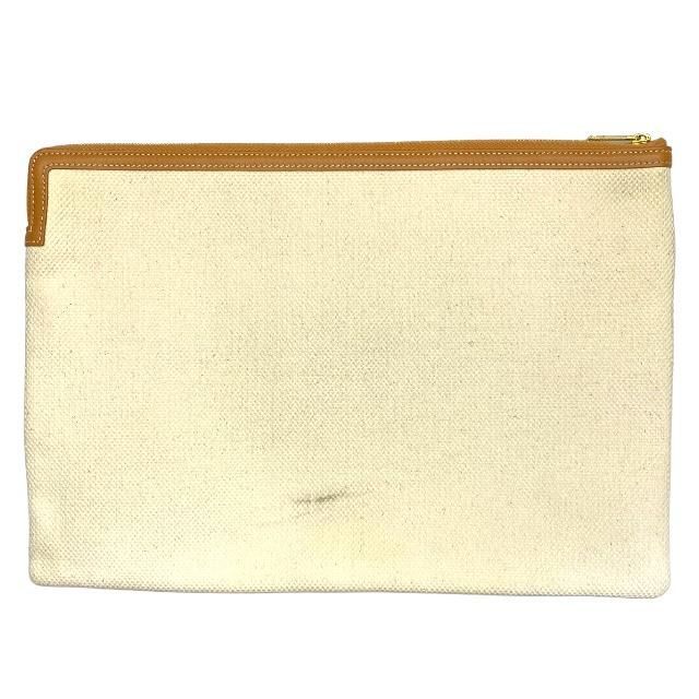 Celine Clutch Bag Second Large Pouch Handbag Logo Canvas Leather Ivory — view 2
