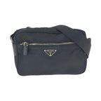 Prada Tessuto Black Silver Nylon Leather Shoulder Bag