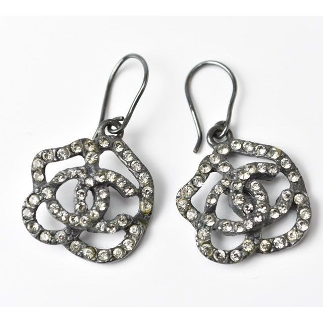 Chanel Camellia Motif With Coco Mark Rhinestones In Chrome Silver