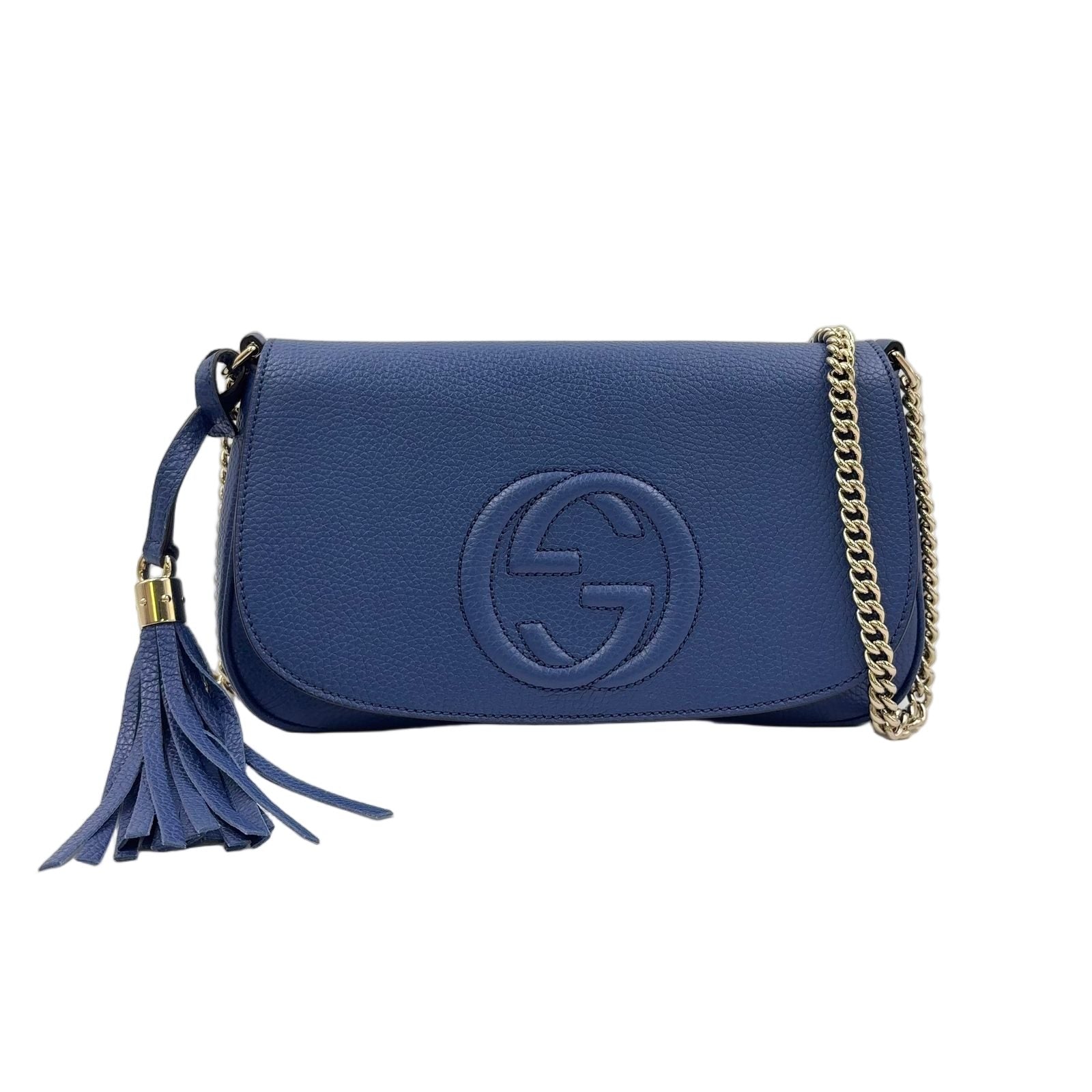 Gucci Soho Leather Blue Chain Shoulder Bag Silver