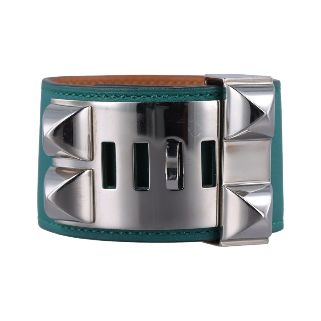 Hermes Collier de Chien Green Silver Leather S R?q Bracelet — view 2