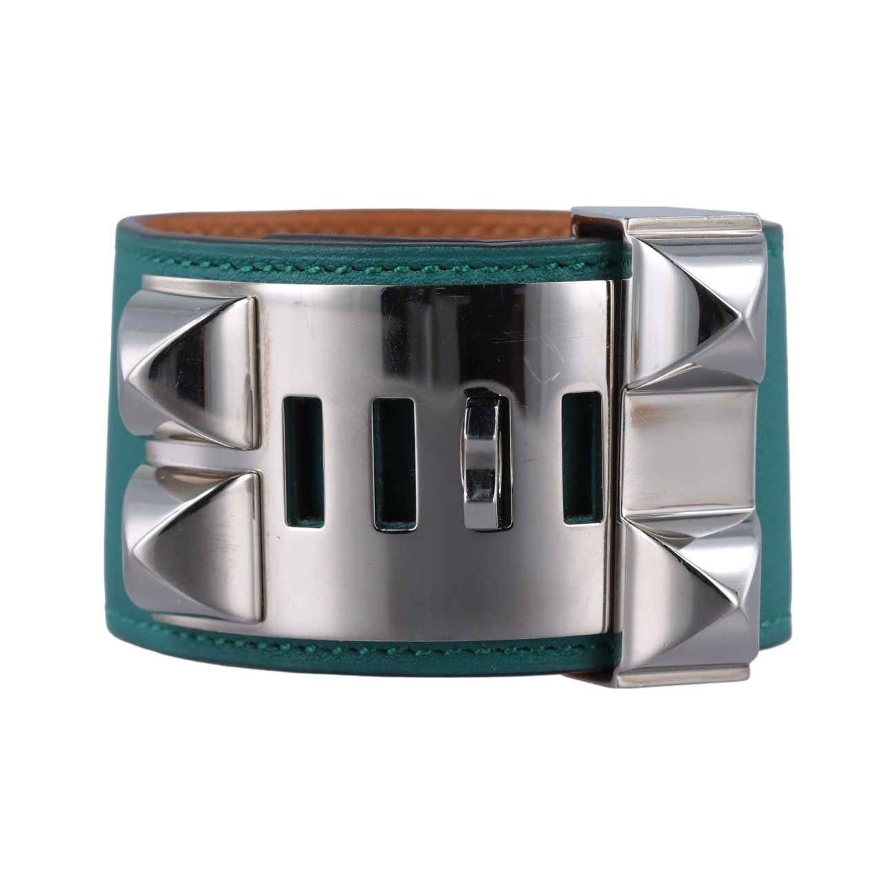 Hermes Collier de Chien Green Silver Leather S R?q Bracelet — view 2