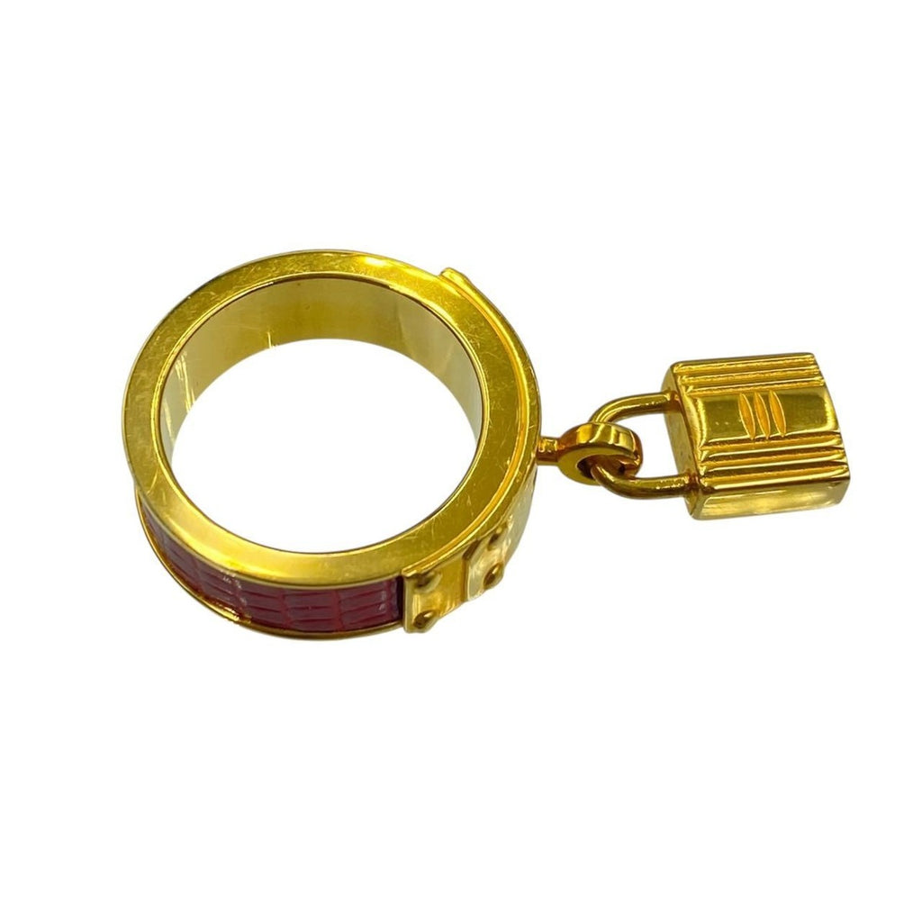 Hermes Scarf Ring Gold Red Leather