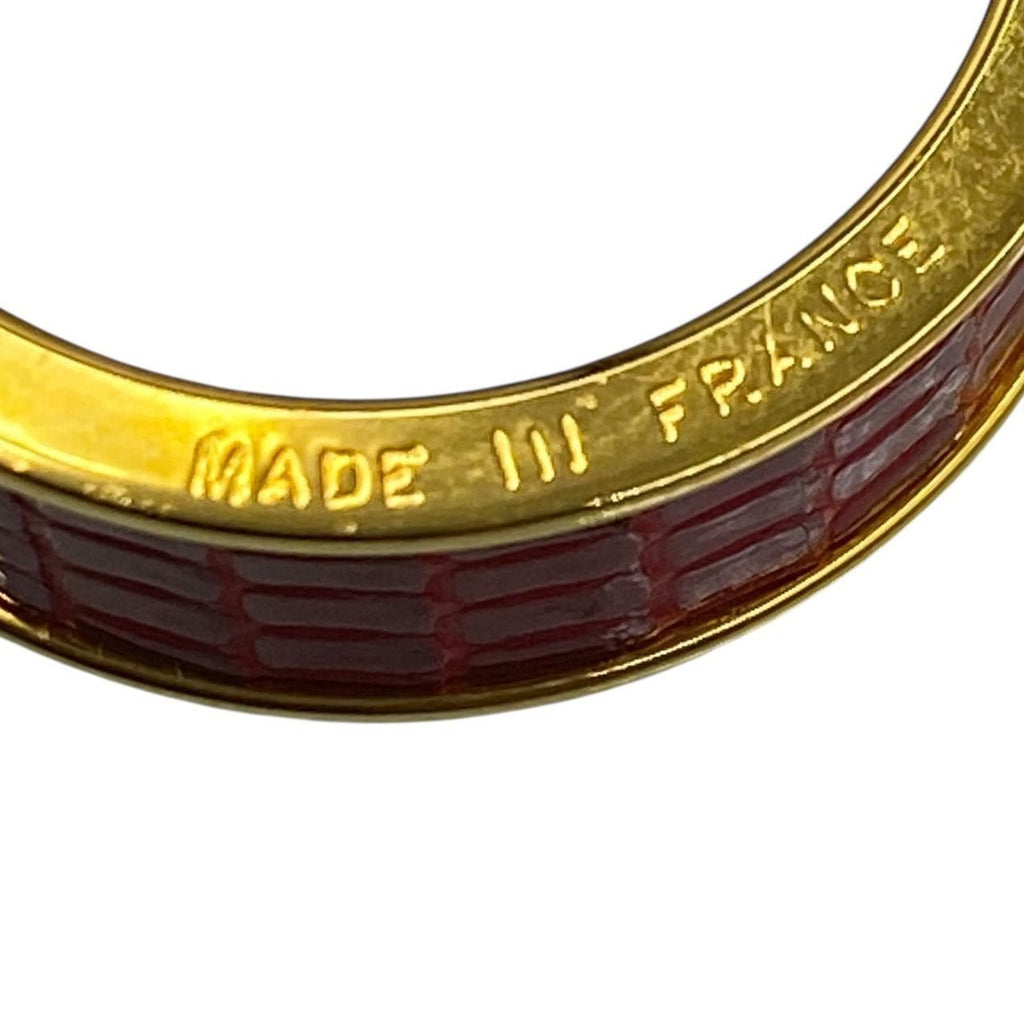 Hermes Scarf Ring Gold Red Leather