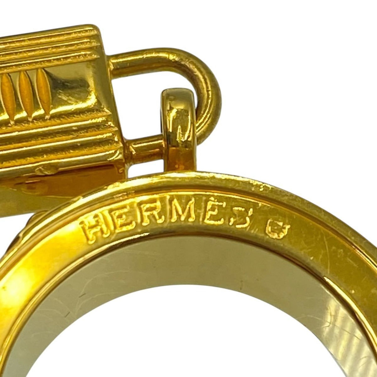 Hermes Scarf Ring Gold Red Leather