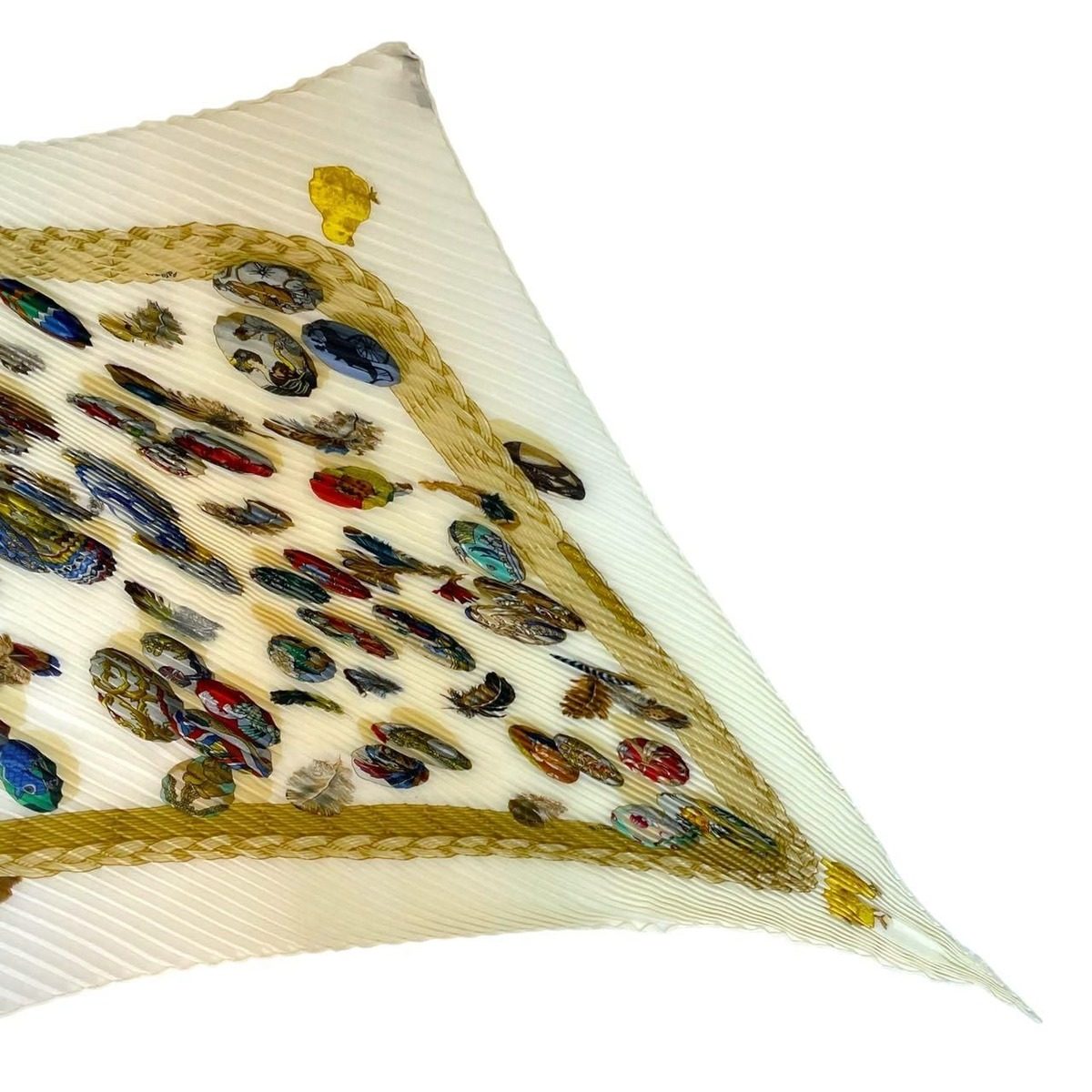 Hermes Pleated Scarf Silk Couvee D'hermes Chicks White — view 3