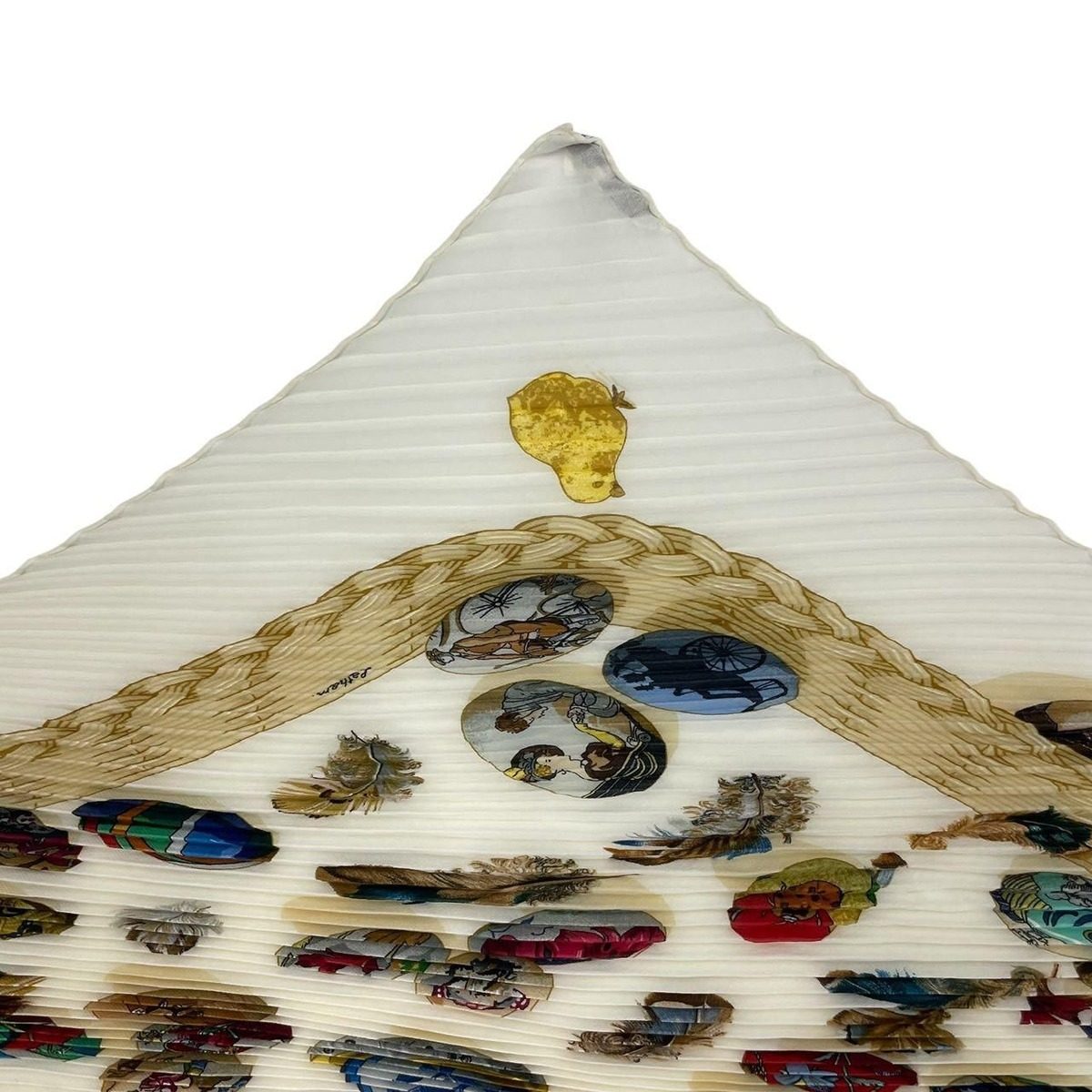 Hermes Pleated Scarf Silk Couvee D'hermes Chicks White — view 4