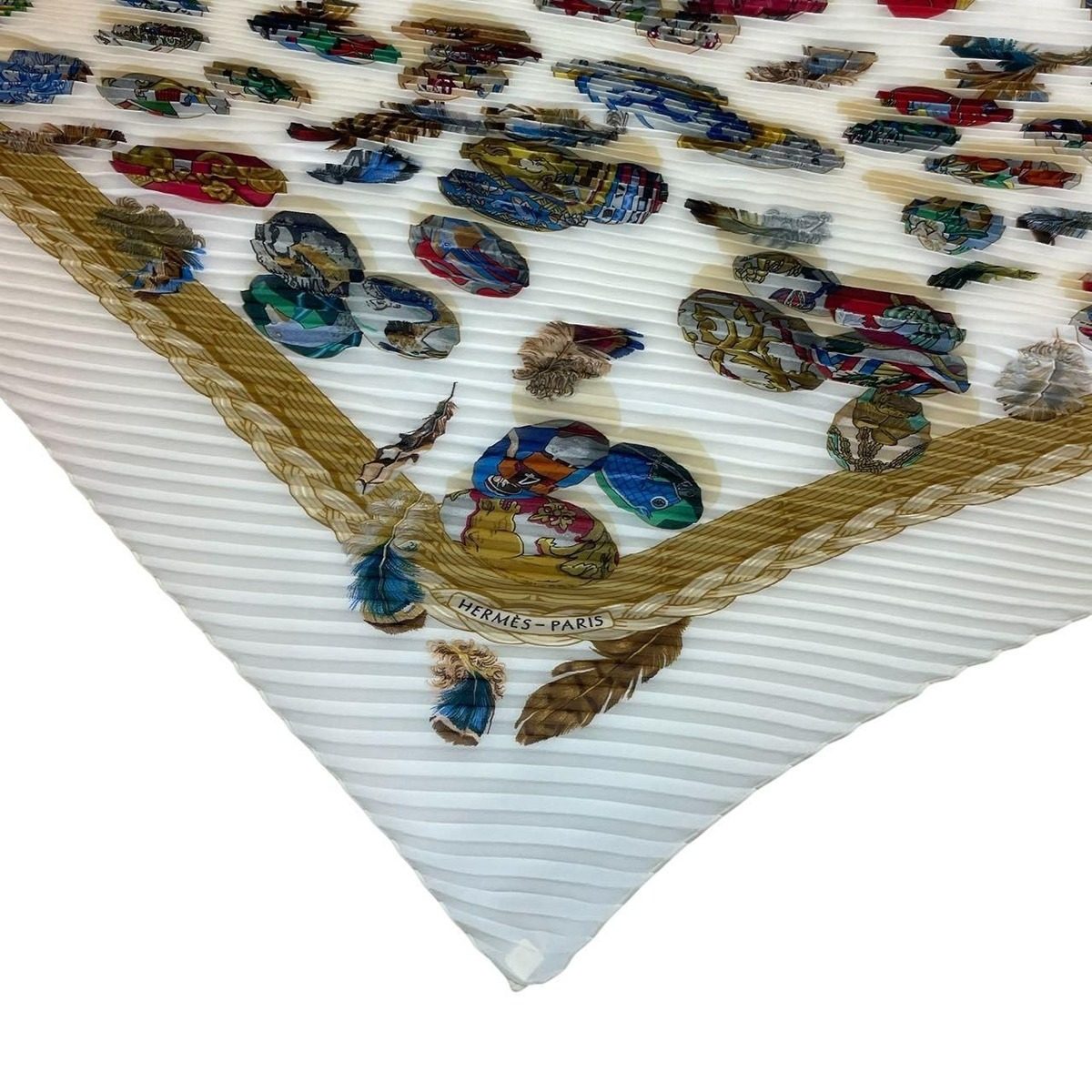 Hermes Pleated Scarf Silk Couvee D'hermes Chicks White — view 5