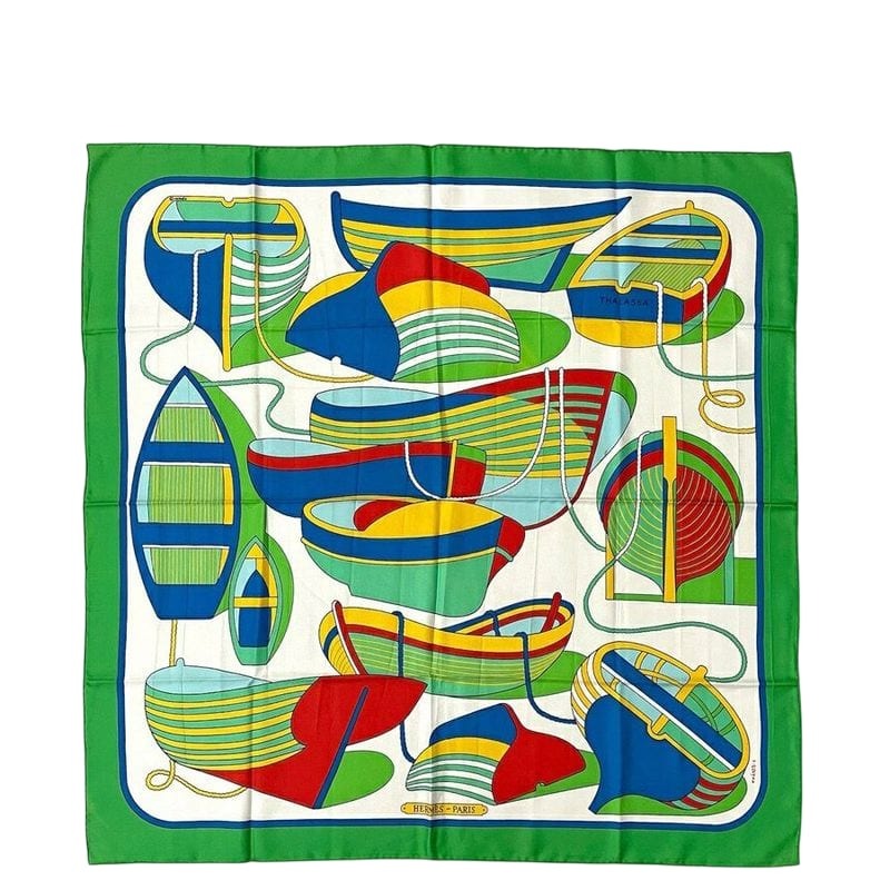 Hermes Scarf Carre 90 Green Blue White Thalass