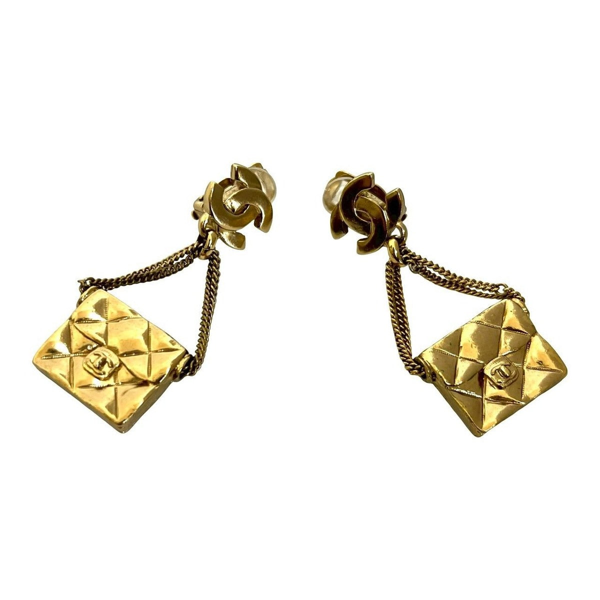 Chanel with Rice Vintage CC Logo Quilted Bag Motif Earrings — view 5