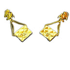 Chanel with Rice Vintage CC Logo Quilted Bag Motif Earrings