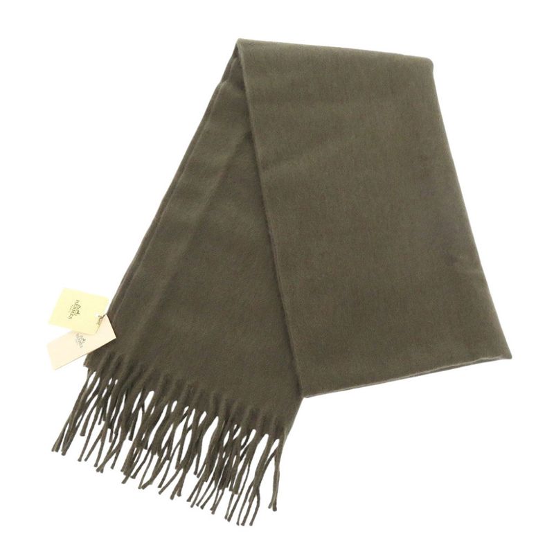 Hermes T H6 Cashmere Khaki Scarf 0104 — view 2