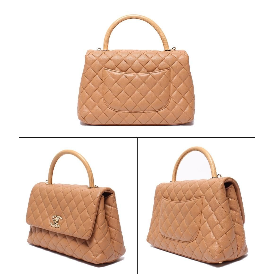 Chanel 2-Way Shoulder Bag Quilted Gold Caviar Leather Coco Handle 29 — view 2