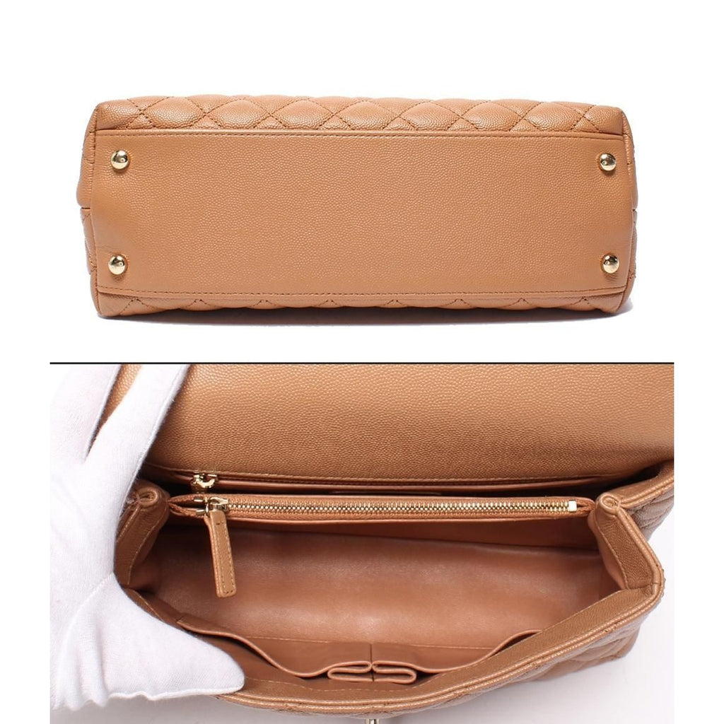 Chanel 2-Way Shoulder Bag Quilted Gold Caviar Leather Coco Handle 29 — view 3