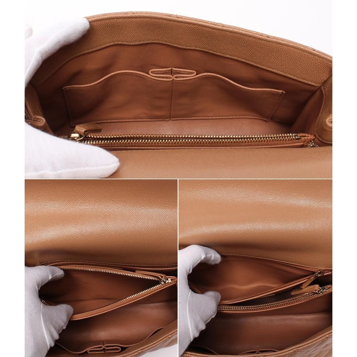 Chanel 2-Way Shoulder Bag Quilted Gold Caviar Leather Coco Handle 29 — view 7
