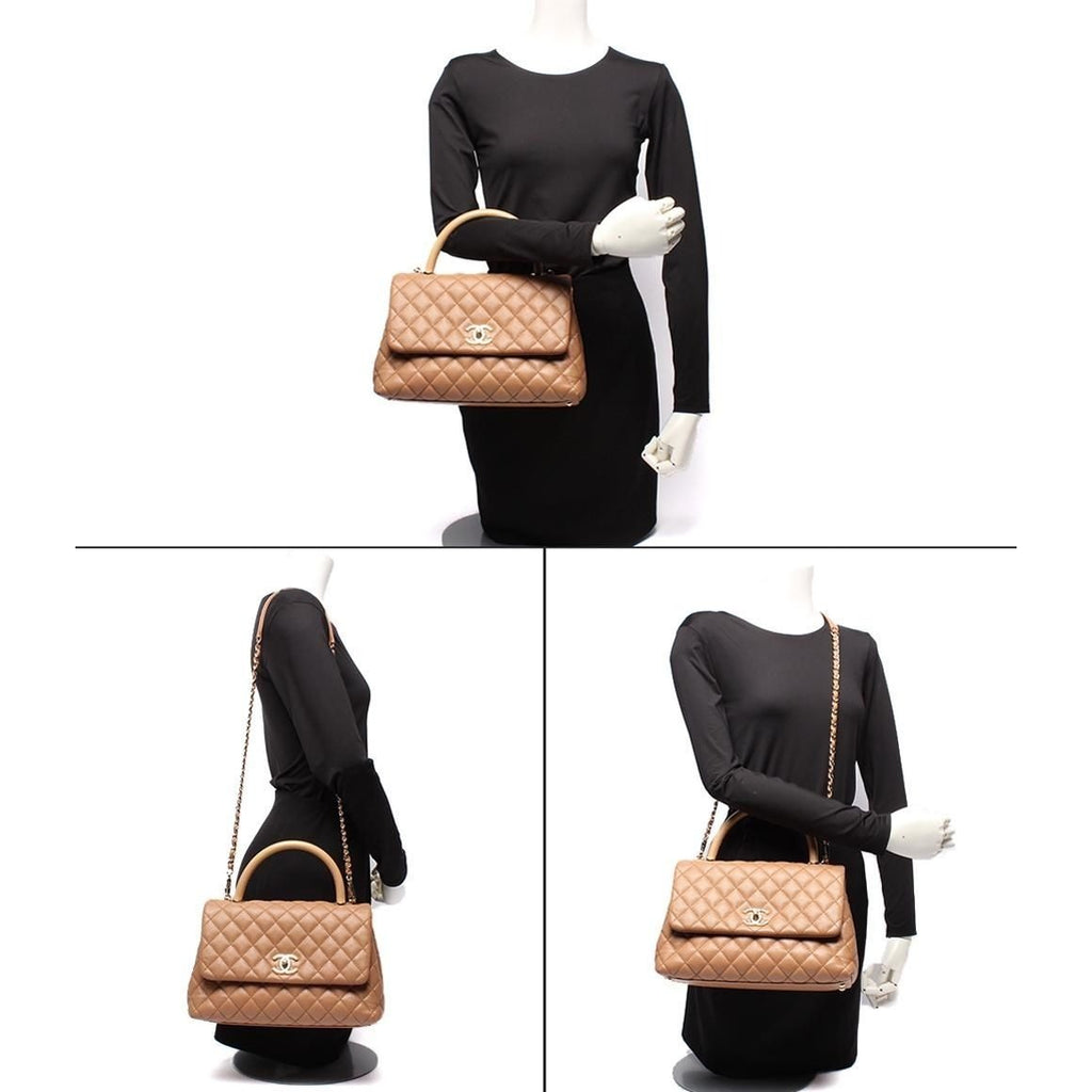 Chanel 2-Way Shoulder Bag Quilted Gold Caviar Leather Coco Handle 29 — view 9