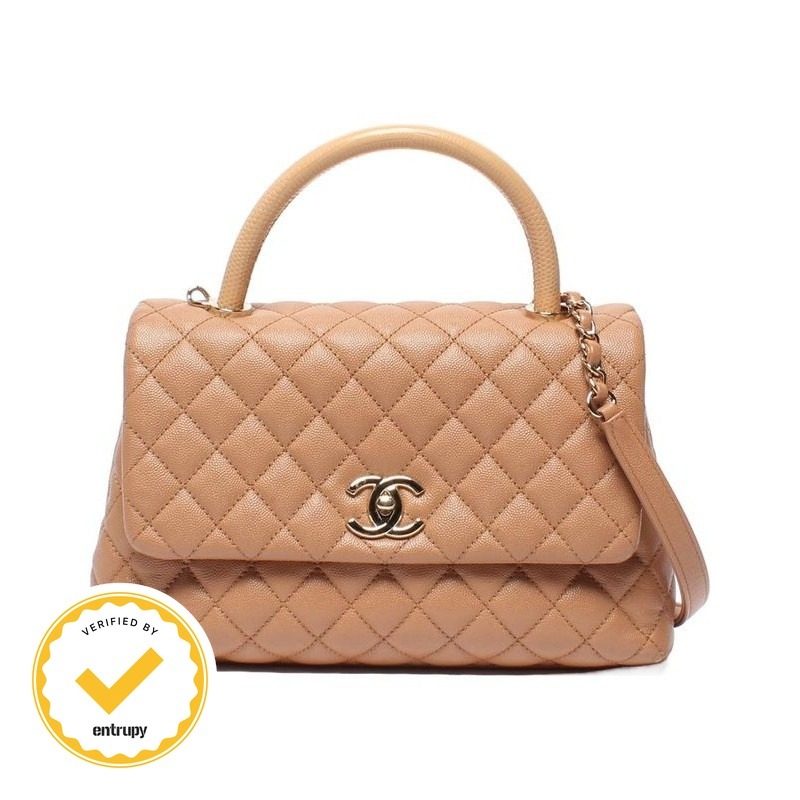Chanel 2-Way Shoulder Bag Quilted Gold Caviar Leather Coco Handle 29
