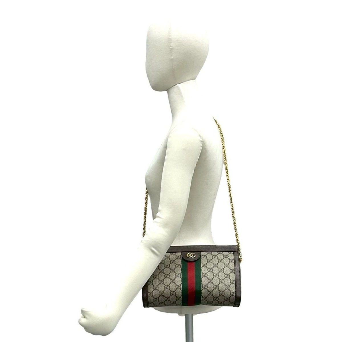 Gucci Ophidia GG Small Logo Pattern Leather Chain Shoulder Bag Pochette Brown — view 2