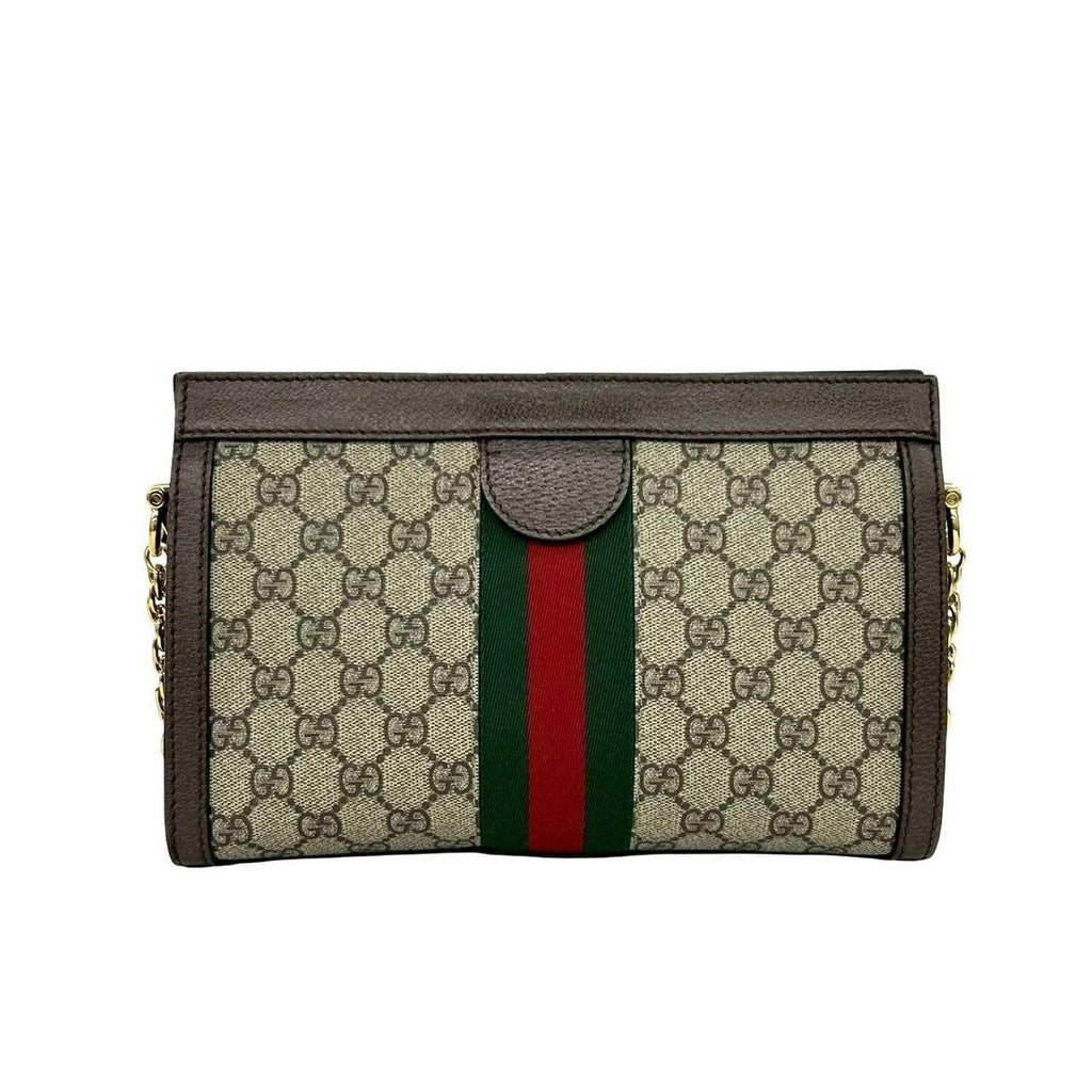 Gucci Ophidia GG Small Logo Pattern Leather Chain Shoulder Bag Pochette Brown — view 3