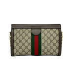 Gucci Ophidia GG Small Logo Pattern Leather Chain Shoulder Bag Pochette Brown — view 3
