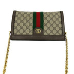 Gucci Ophidia GG Small Logo Pattern Leather Chain Shoulder Bag Pochette Brown — view 4