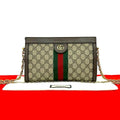 Gucci Ophidia GG Small Logo Pattern Leather Chain Shoulder Bag Pochette Brown
