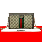 Gucci Ophidia GG Small Logo Pattern Leather Chain Shoulder Bag Pochette Brown