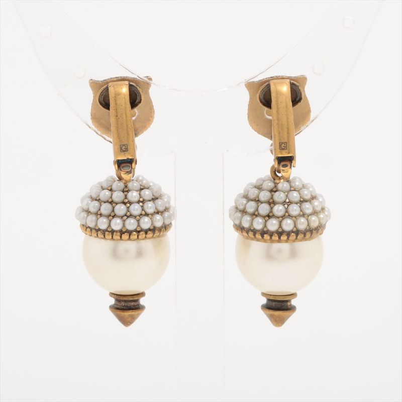 Gucci Taiga Head Earrings in GP and Faux Pearl — view 4