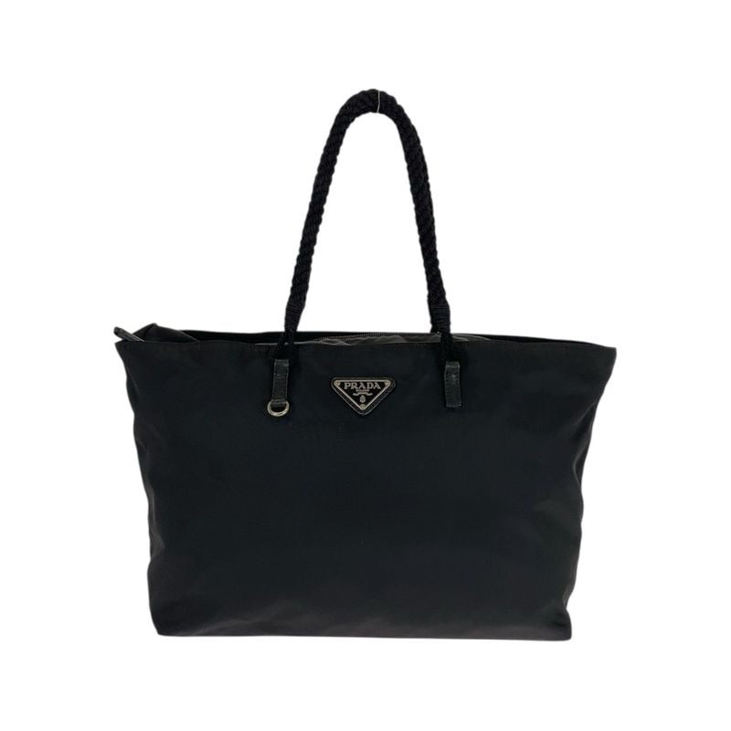 Prada Tessuto Triangle Logo Plate Black Silver Hardware Nylon Tote Bag