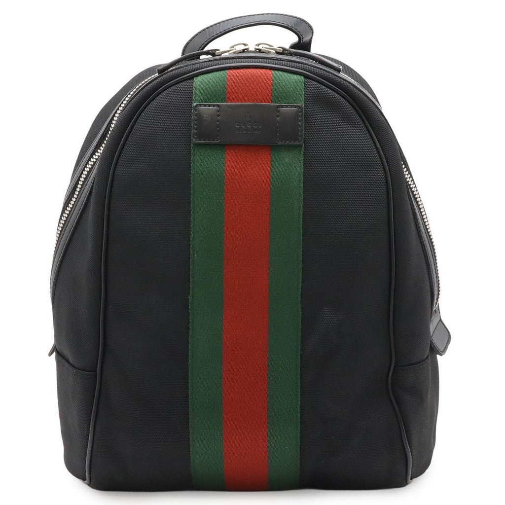 Gucci Sherry Backpack Leather Canvas Black Green Red