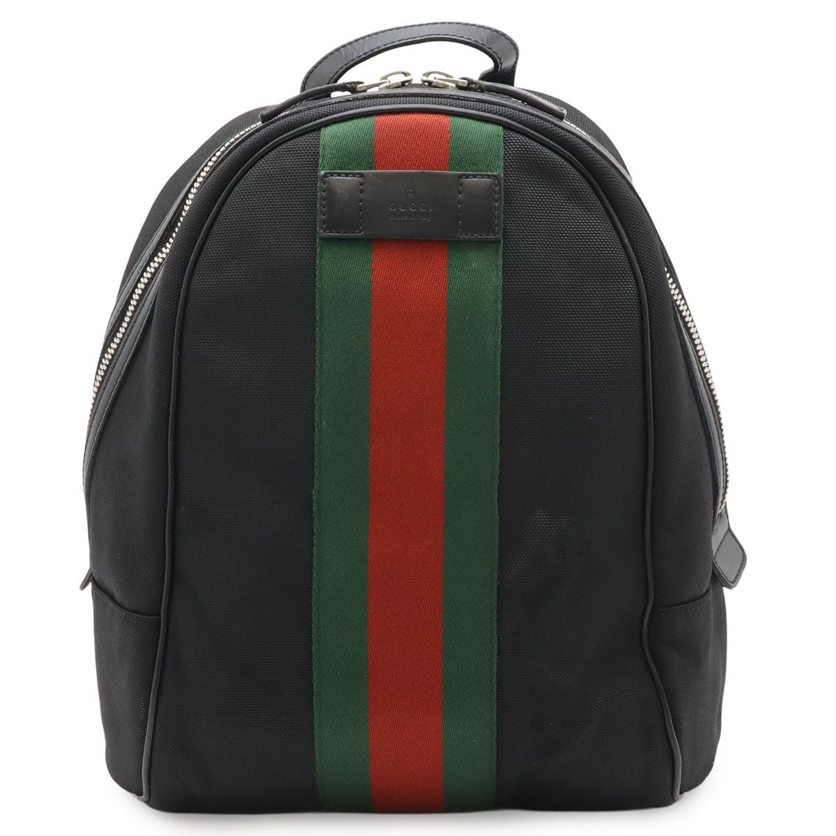 Gucci Sherry Backpack Leather Canvas Black Green Red