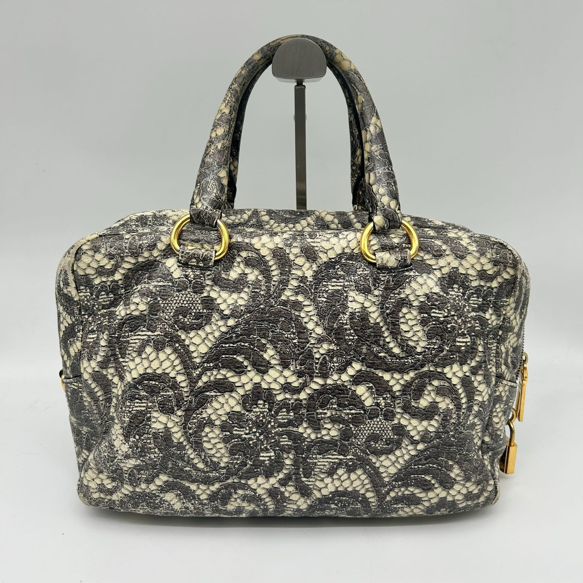 Prada Boston Bag Gray Lace Pattern — view 2