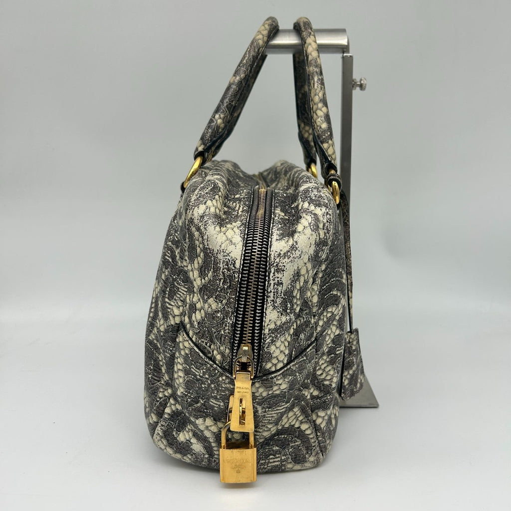 Prada Boston Bag Gray Lace Pattern — view 3