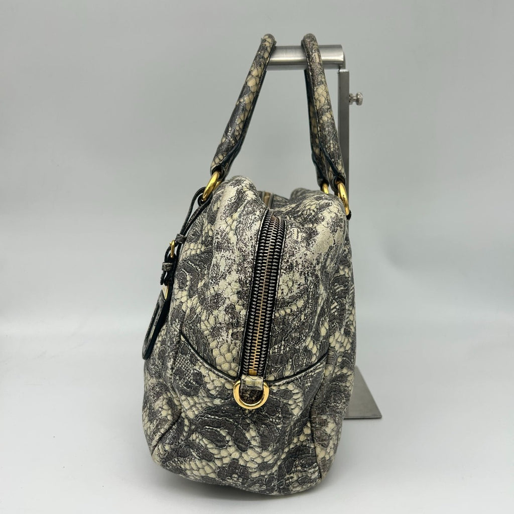 Prada Boston Bag Gray Lace Pattern — view 4