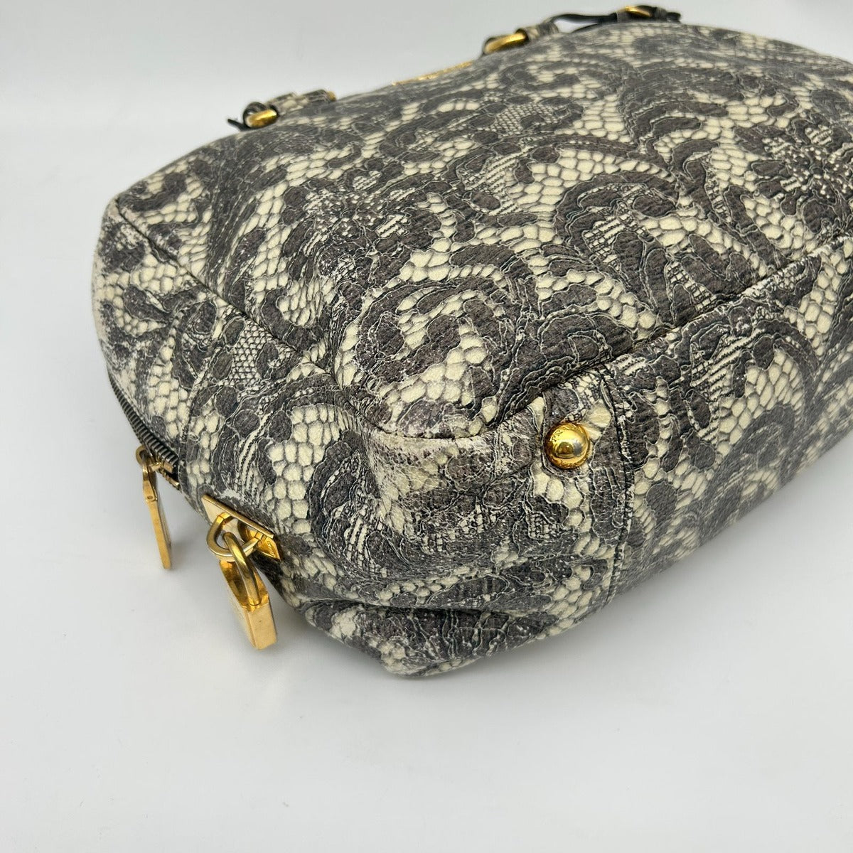 Prada Boston Bag Gray Lace Pattern — view 8