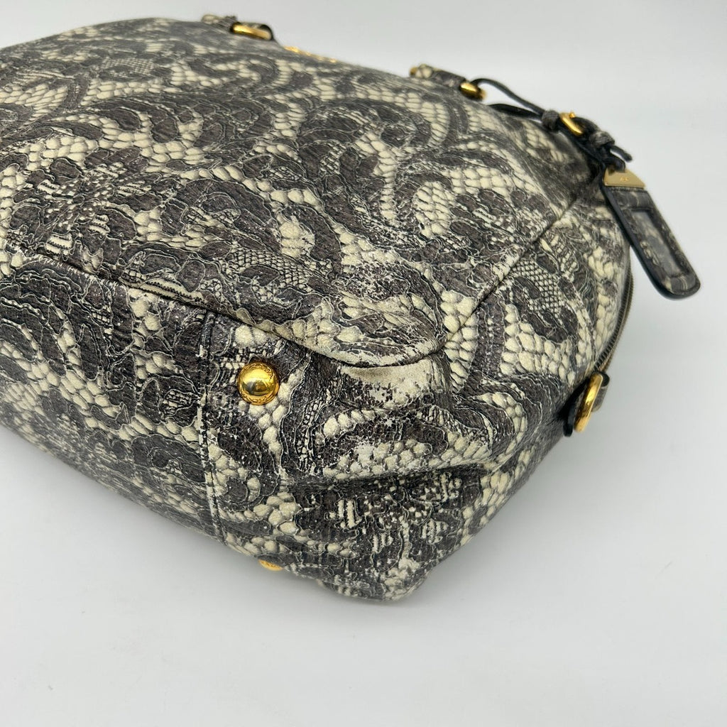 Prada Boston Bag Gray Lace Pattern — view 9