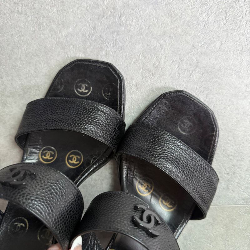 Chanel Coco Mark Caviar Leather Sandals Black 36 Mules — view 3