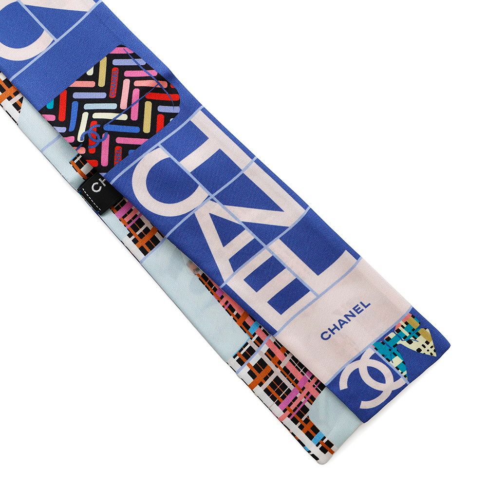 Chanel Scarf Logo CC Silk Blue Pink Multicolor — view 4