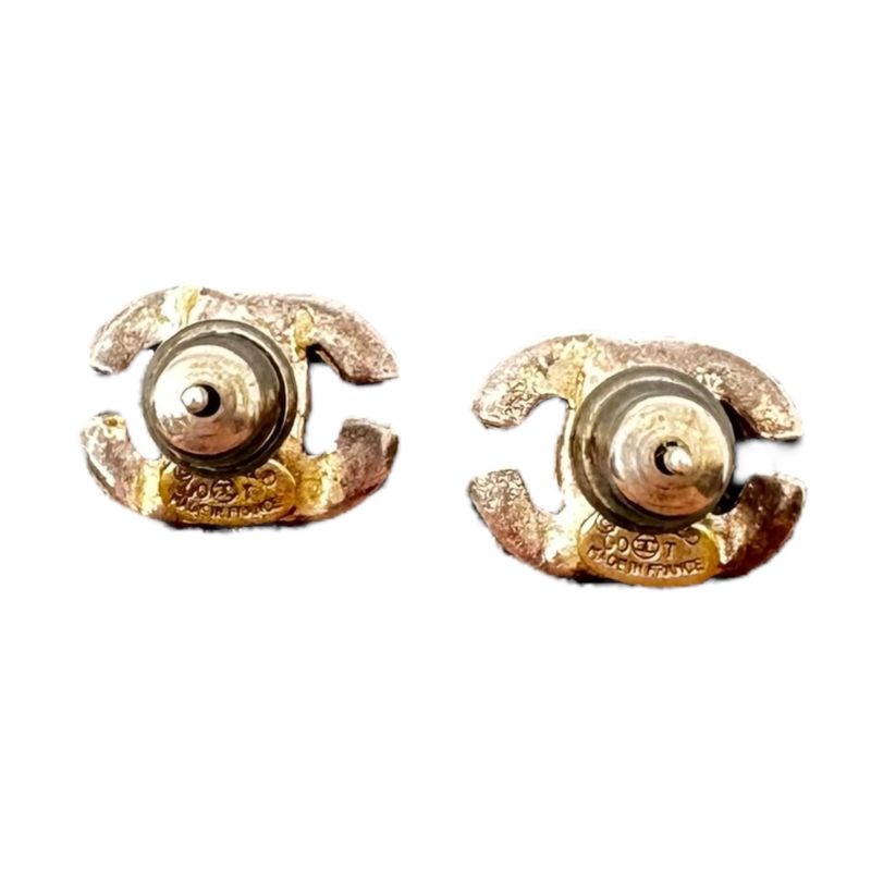 Chanel Coco Mark Pierced Earrings Vintage Yellow Silver — view 4