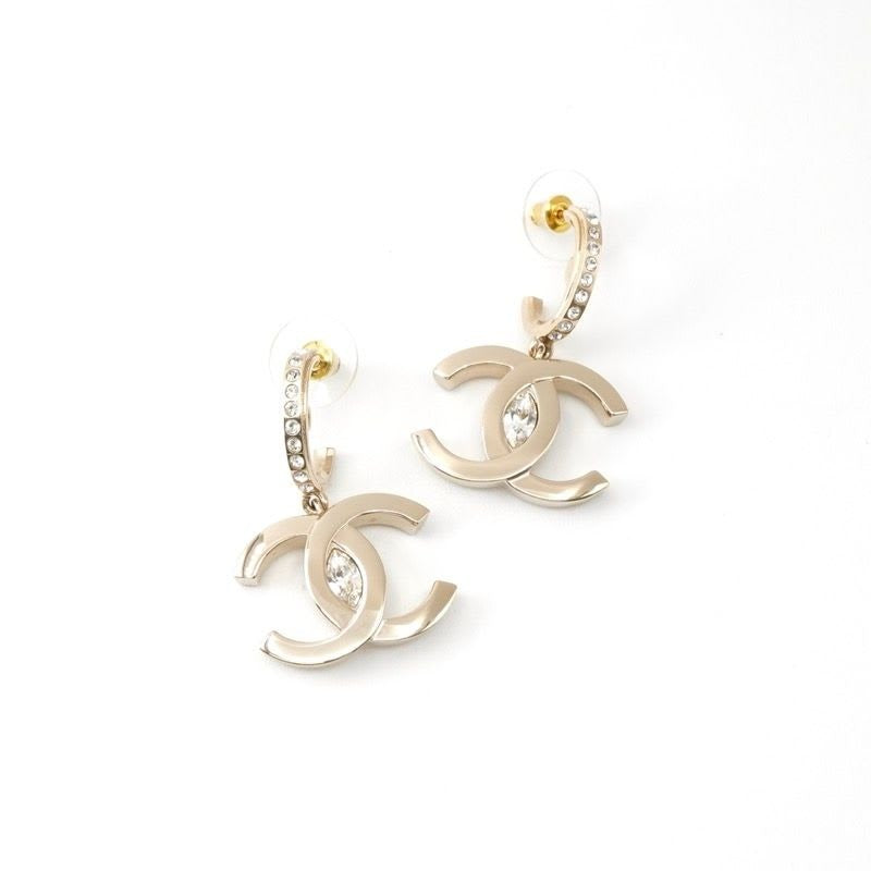 Chanel Earrings Gold Coco Mark Rhinestone Half Hoop — view 2