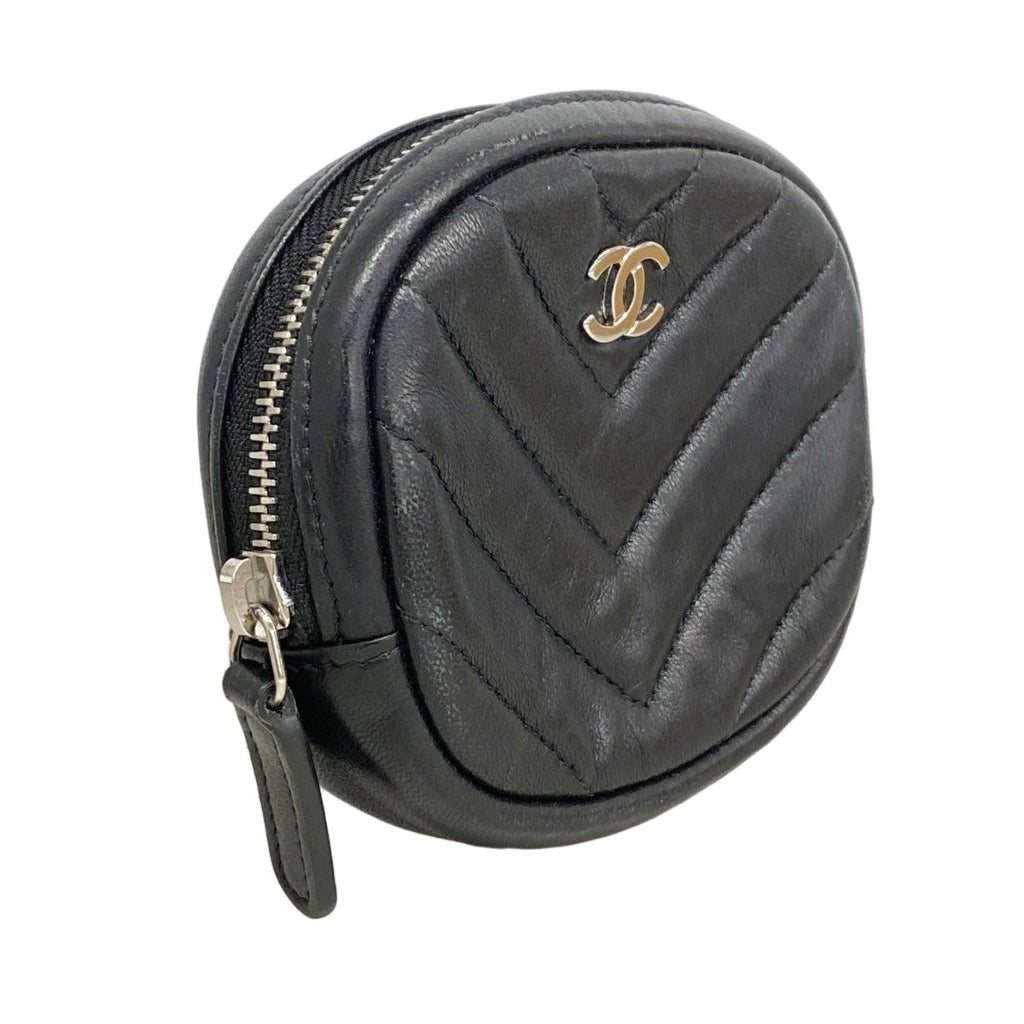 Chanel Coin Case Stitch Lambskin Black Silver — view 2