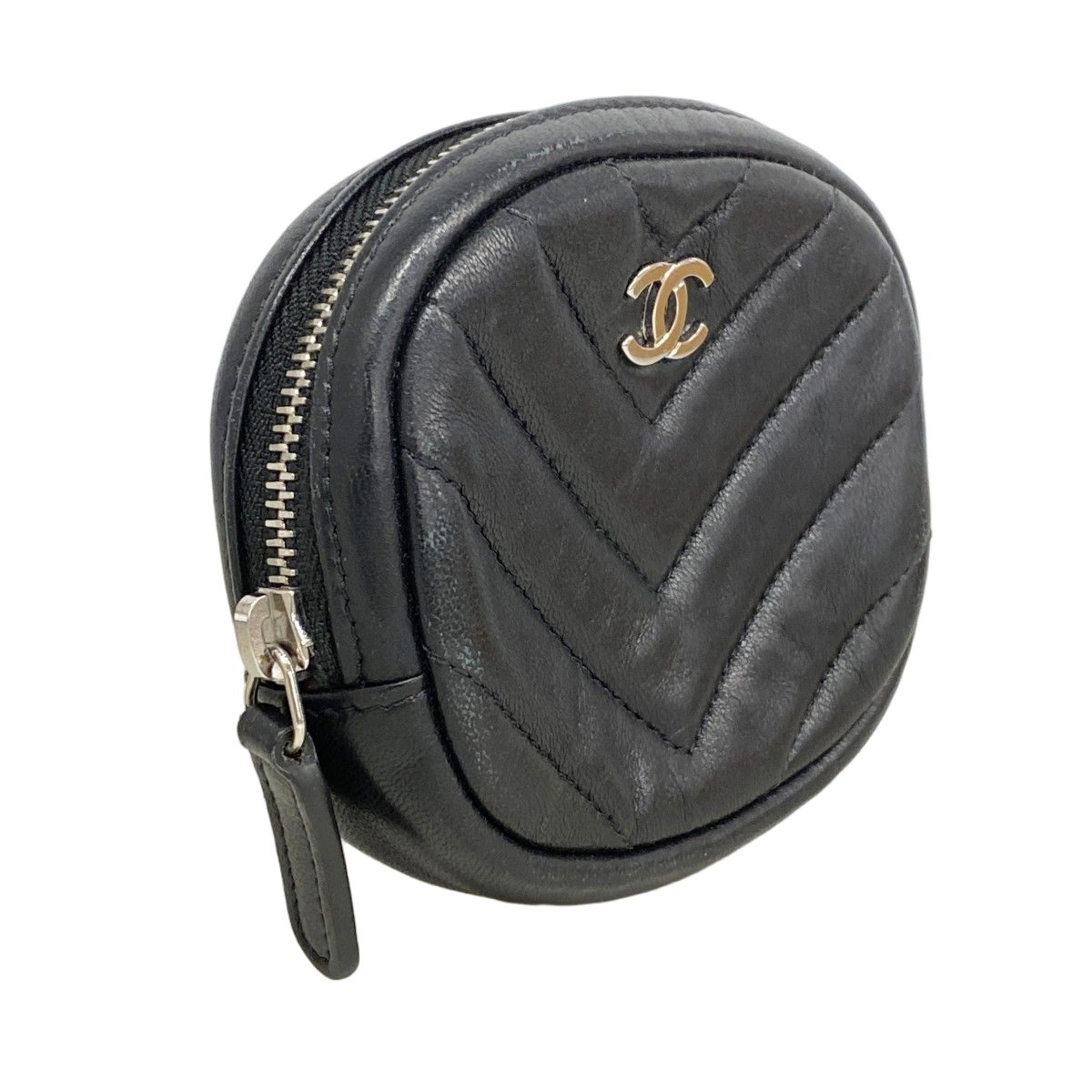 Chanel Coin Case Stitch Lambskin Black Silver — view 2