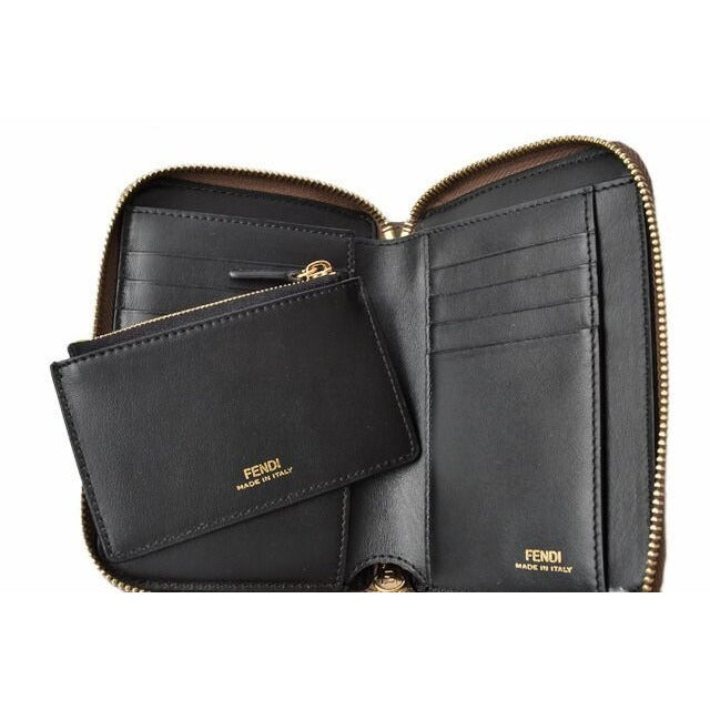Fendi Wallet Zipper Foldable BY THE WAY Calf Leather Brown Black — view 8