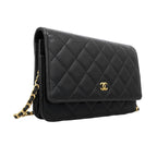 Chanel Shoulder Wallet Quilted Caviar Leather Black Gold — view 2