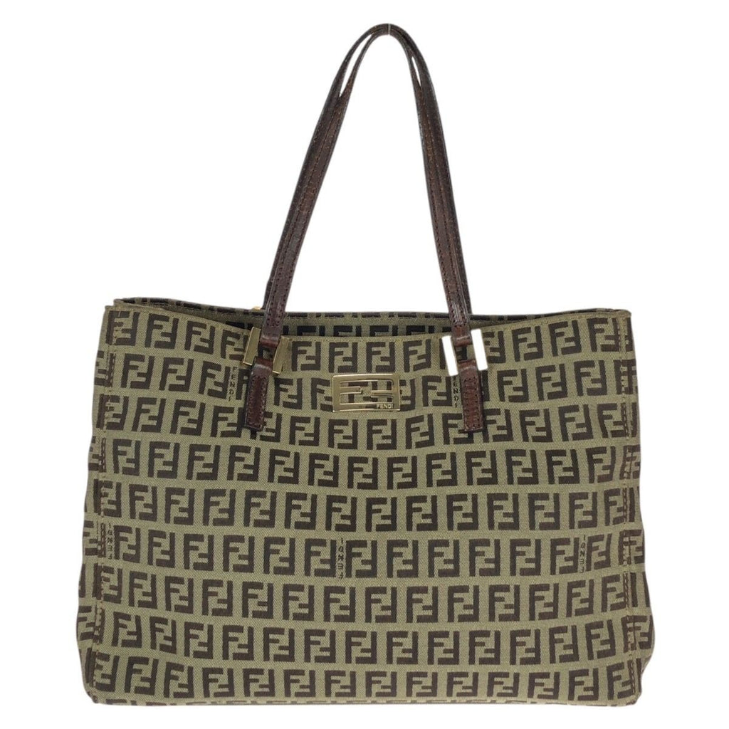 Fendi Vintage Zucchino Beige Brown Canvas Leather Mini Tote