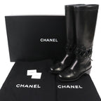 Chanel CC Logo Lace Up Cut Replacement Back Zip Leather Long Boots — view 2
