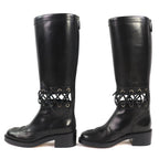 Chanel CC Logo Lace Up Cut Replacement Back Zip Leather Long Boots — view 3