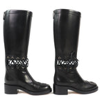Chanel CC Logo Lace Up Cut Replacement Back Zip Leather Long Boots — view 4