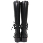 Chanel CC Logo Lace Up Cut Replacement Back Zip Leather Long Boots — view 5