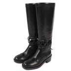 Chanel CC Logo Lace Up Cut Replacement Back Zip Leather Long Boots